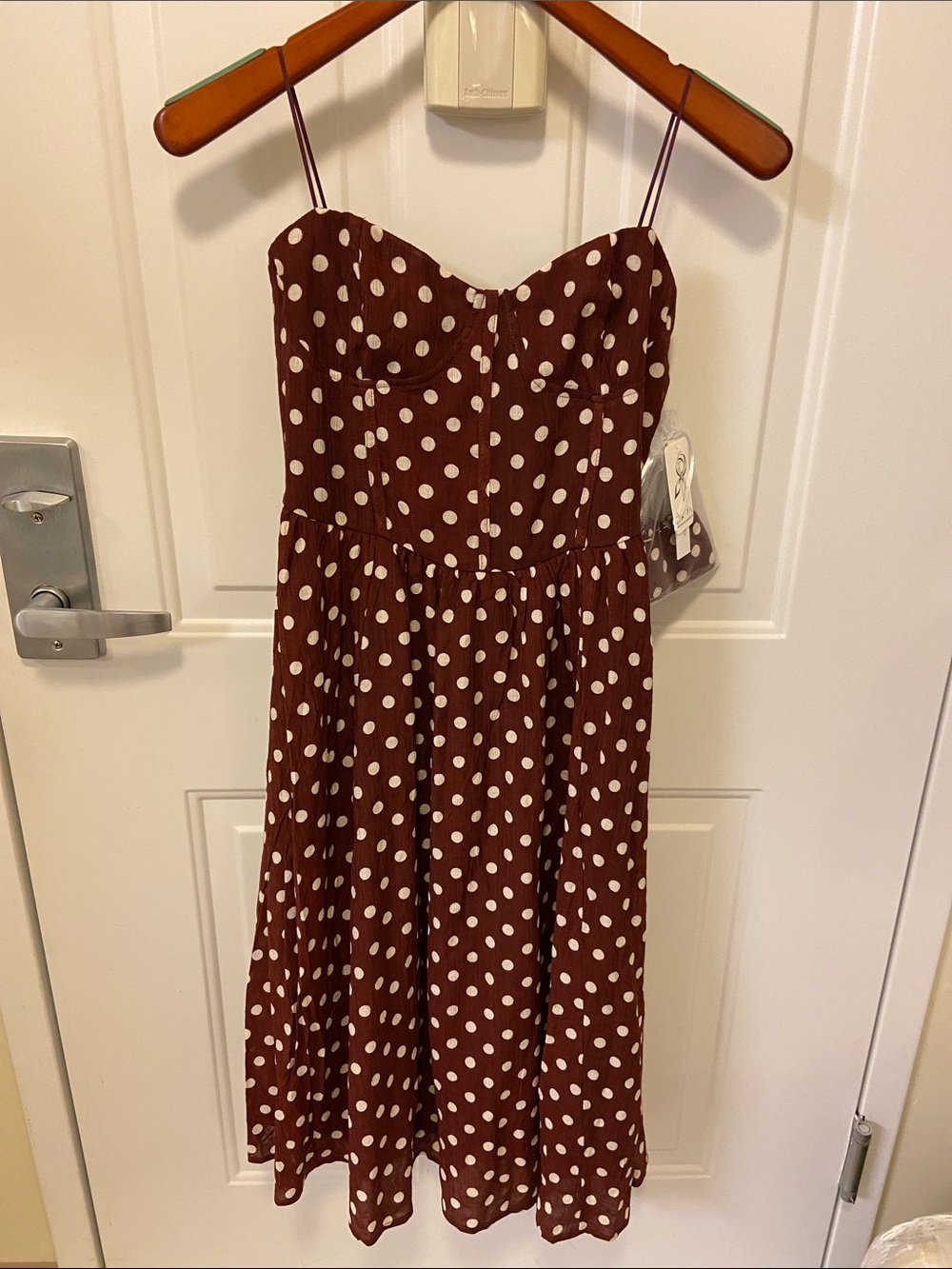 Brown Polka Dot Spaghetti Strap Dress - Picture 3 of 14